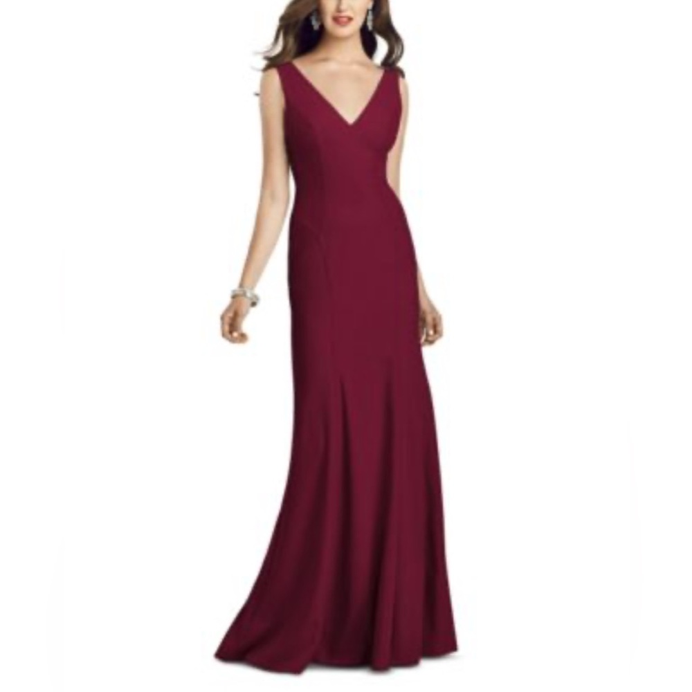 Dessy Collection Sleeveless Bodice Trumpet Gown V-Neck Maxi‎ Dress Cabernet